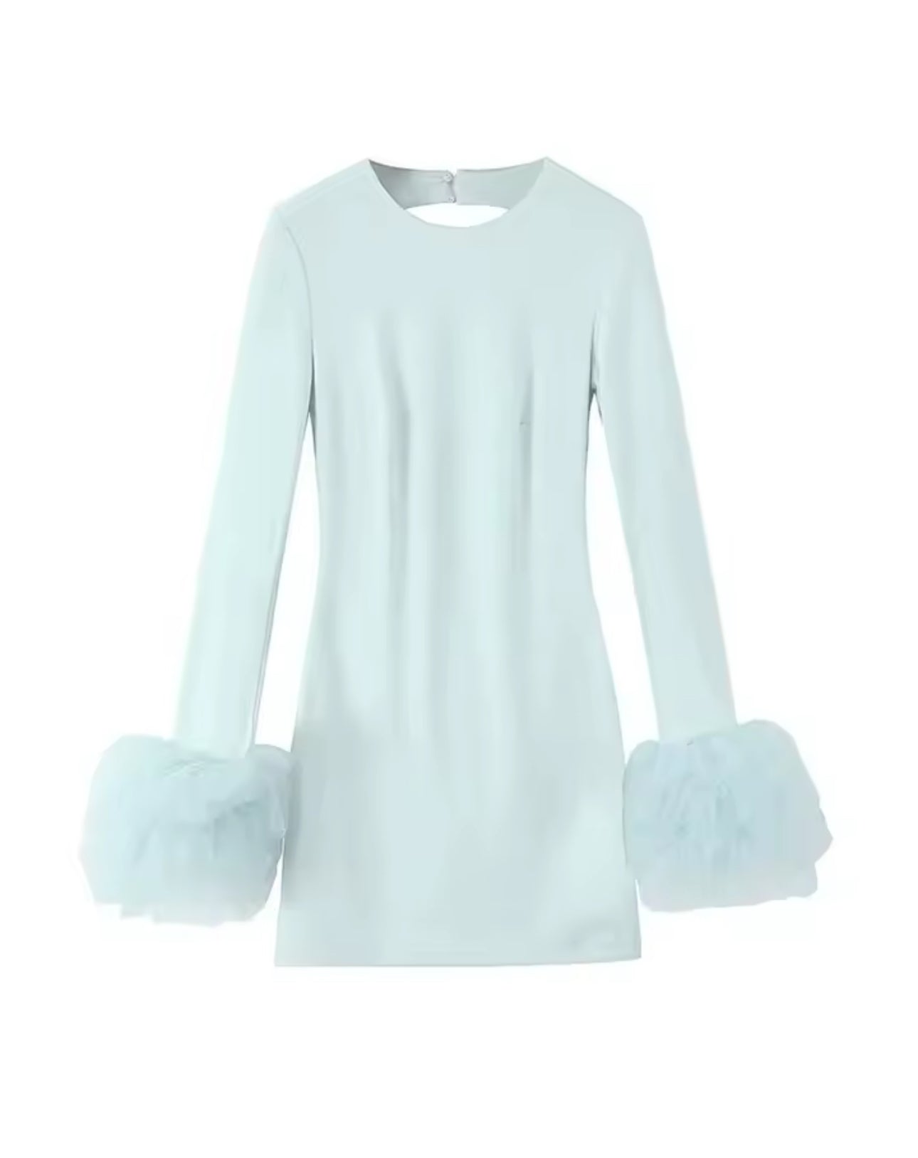 Chic Luxury Ice Blue Mini Dress with Statement Tulle Cuffs