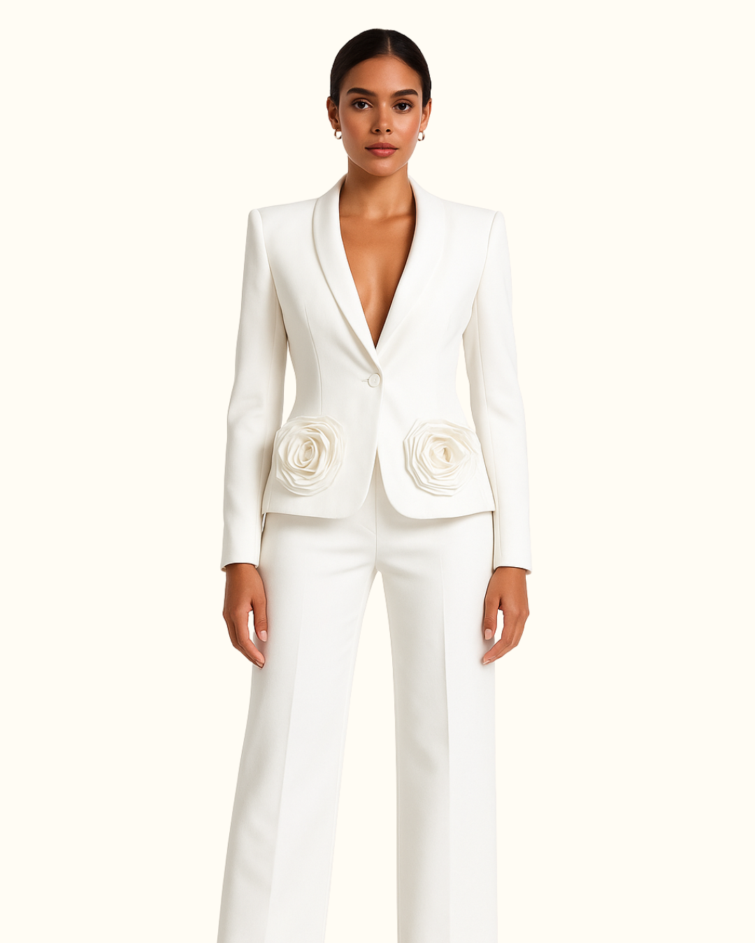 LUXURY CO. | WINTER WHITE ROSE ACCENT BLAZER & PANT SET