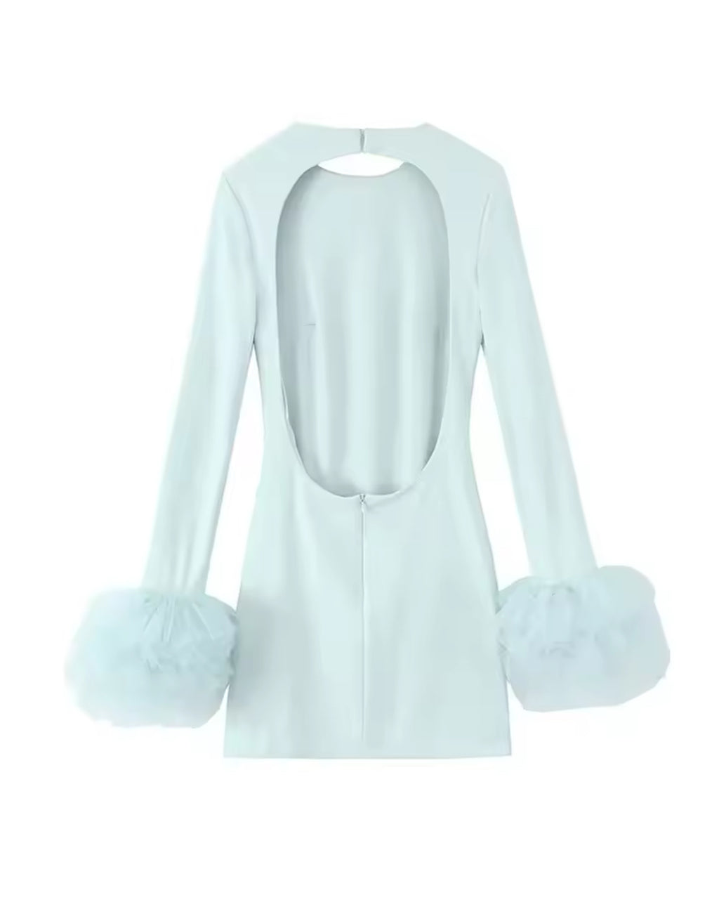 Chic Luxury Ice Blue Mini Dress with Statement Tulle Cuffs
