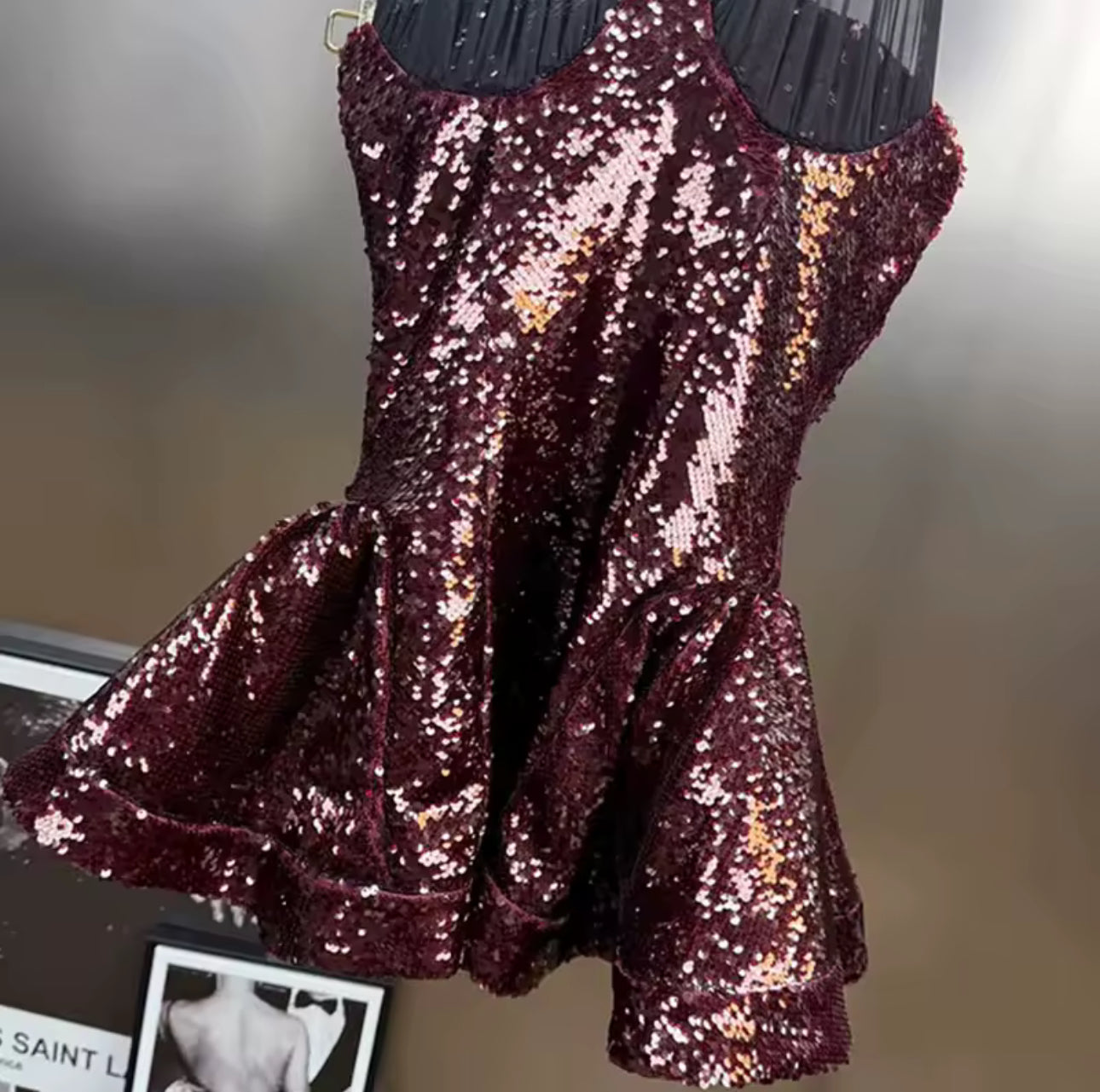 LUXURY CO.|The Bordeaux Sequin Corset Mini Dress