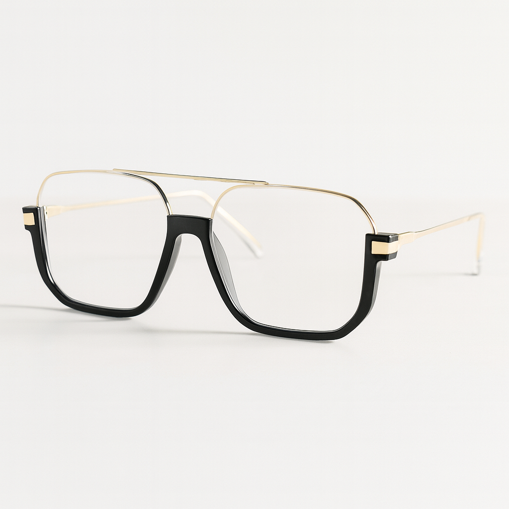 Aviator glasses clear black and gold frame
