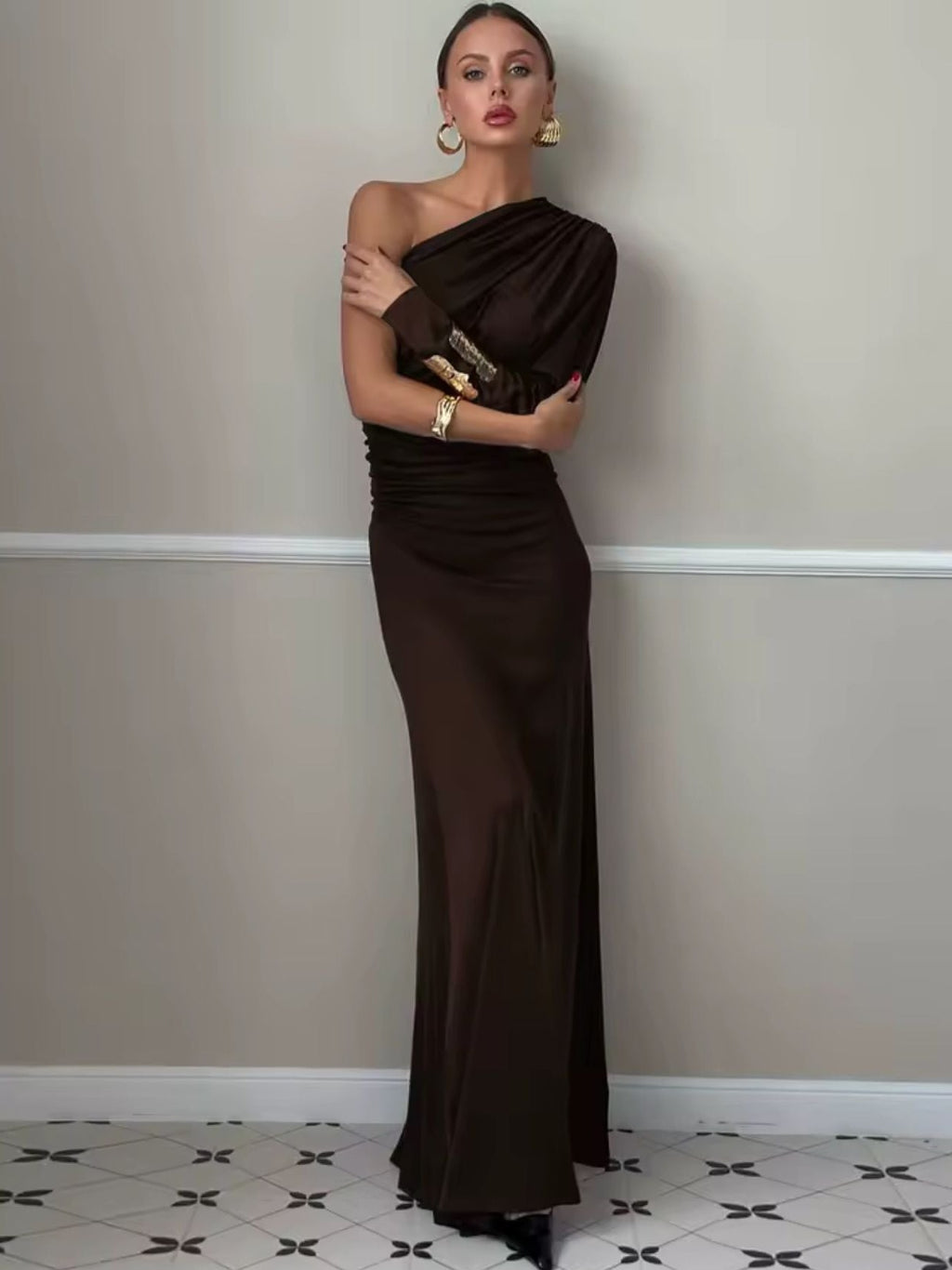 LUXURY CO.| The One-Shoulder Luxe Evening Gown – Chocolate Elegance LUXURY CO. FASHION BRAND
