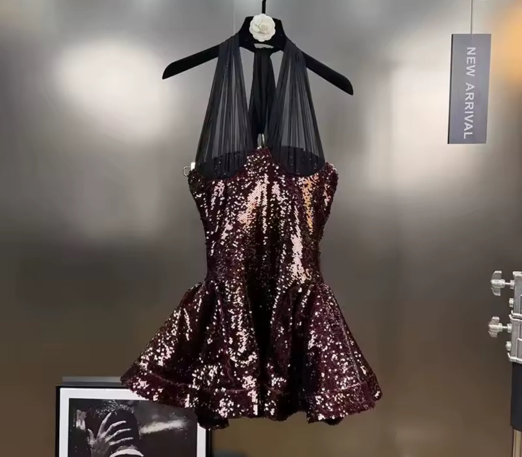 LUXURY CO.|The Bordeaux Sequin Corset Mini Dress