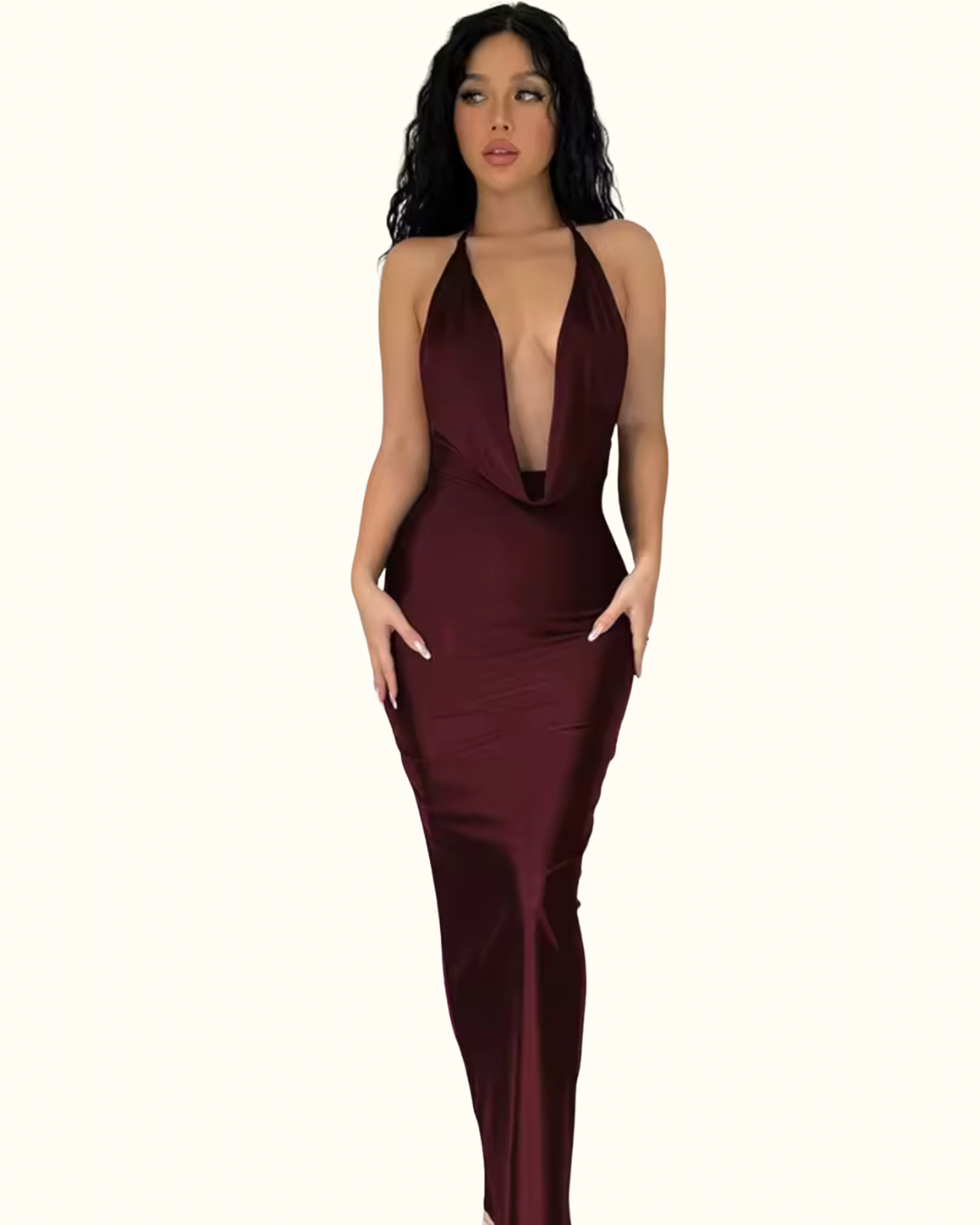 LUXURY CO.| Burgundy Halter Evening Gown – Luxe Silhouette