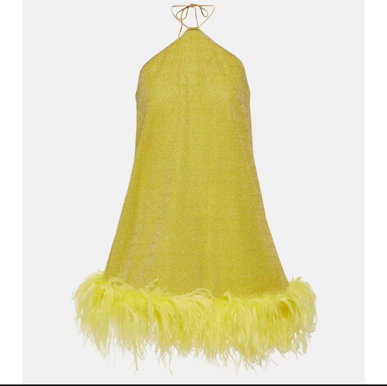 Yellow Feathered Halter Dress